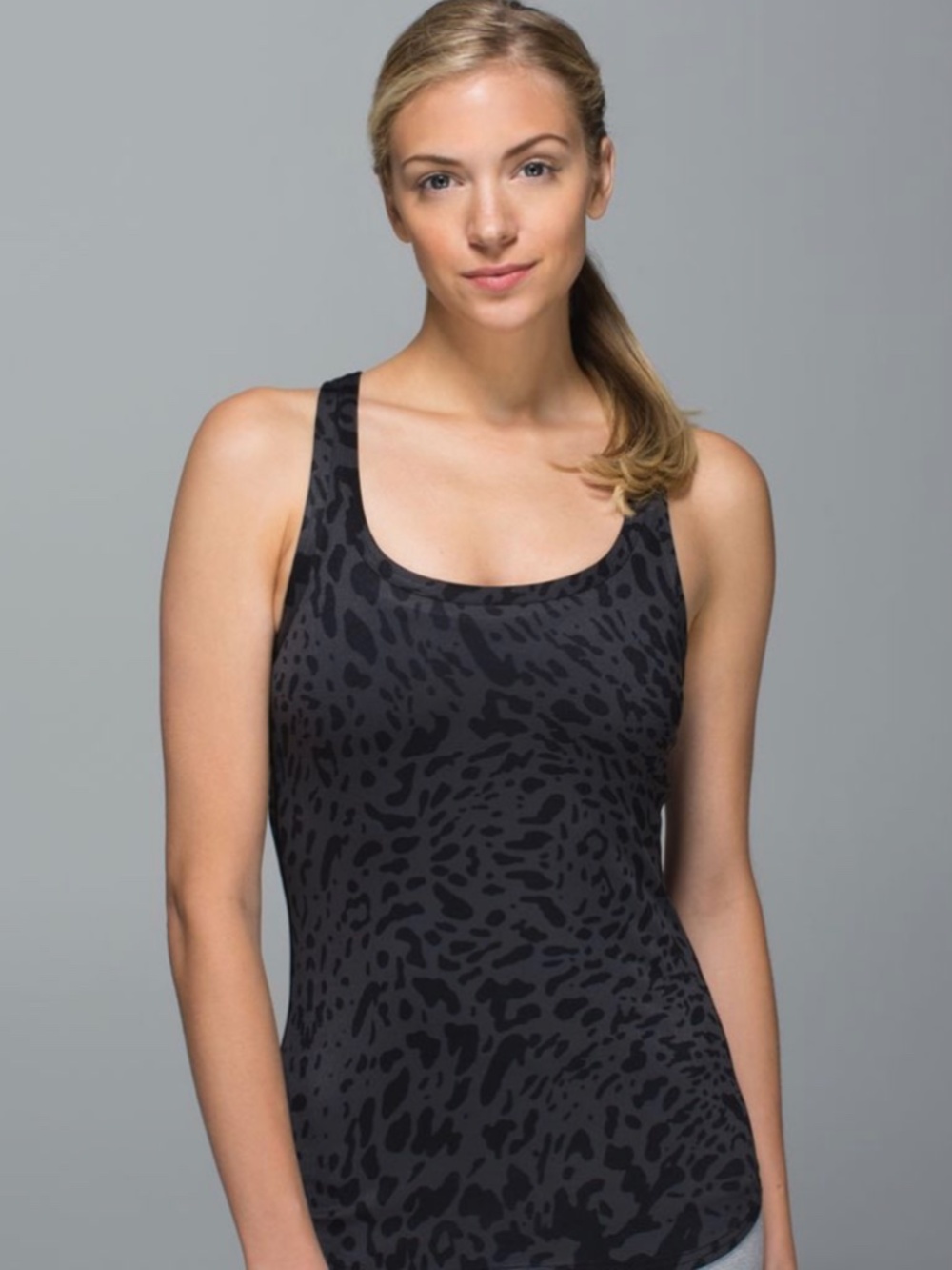 Lululemon Studio Racerback tank top in the Animal Swirl Deep Coal Black print. S
